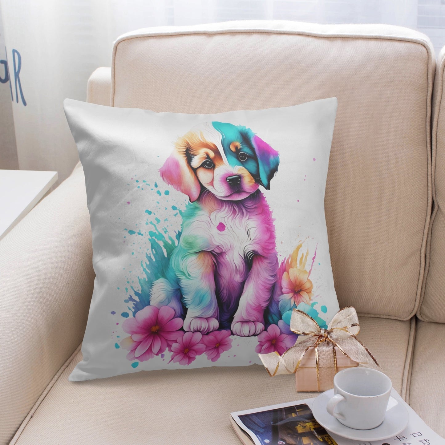 Color Splash Puppy 18" Pillow Cover - Kim’s Signature Beauty & Accessories (Store description)