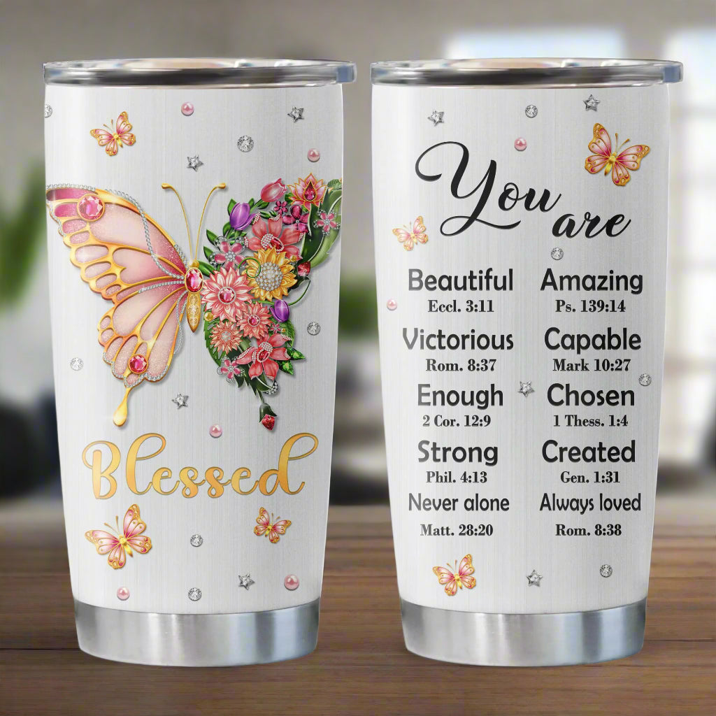 Blessed Butterfly Christian Tumbler – 20oz of Inspiration & Strength - Kim’s Signature Beauty & Accessories (Store description)