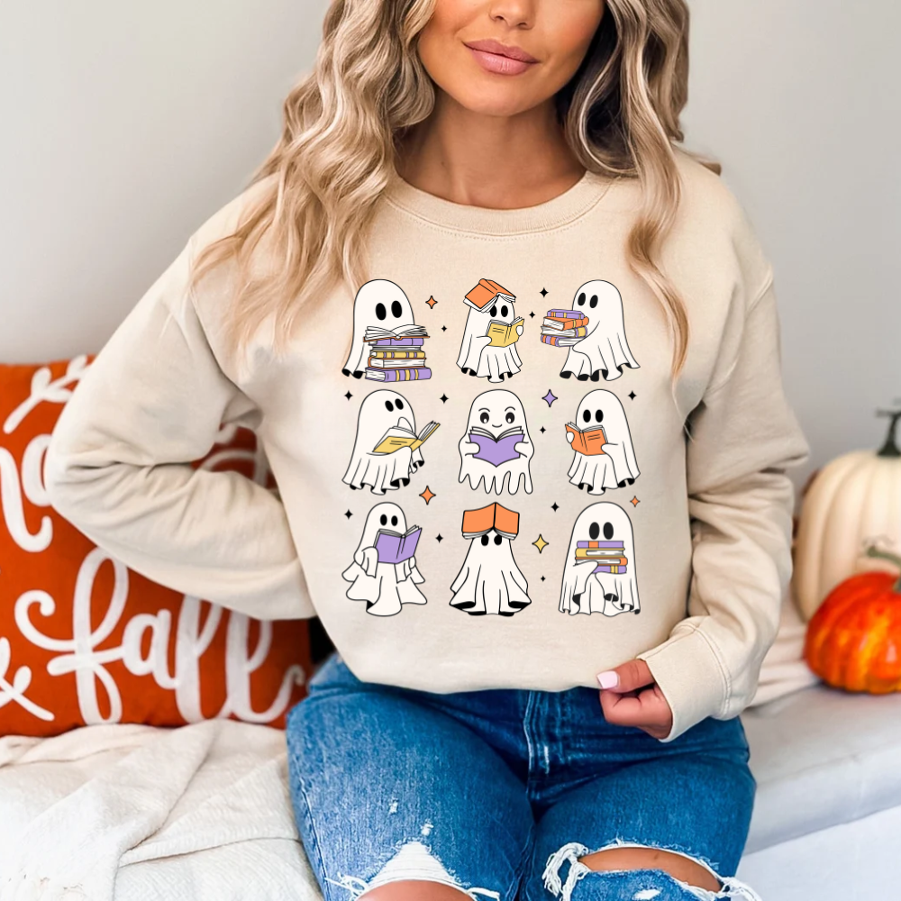 Bookish Boos - Cozy Ghost Readers Sweatshirt - Kim’s Signature Beauty & Accessories (Store description)