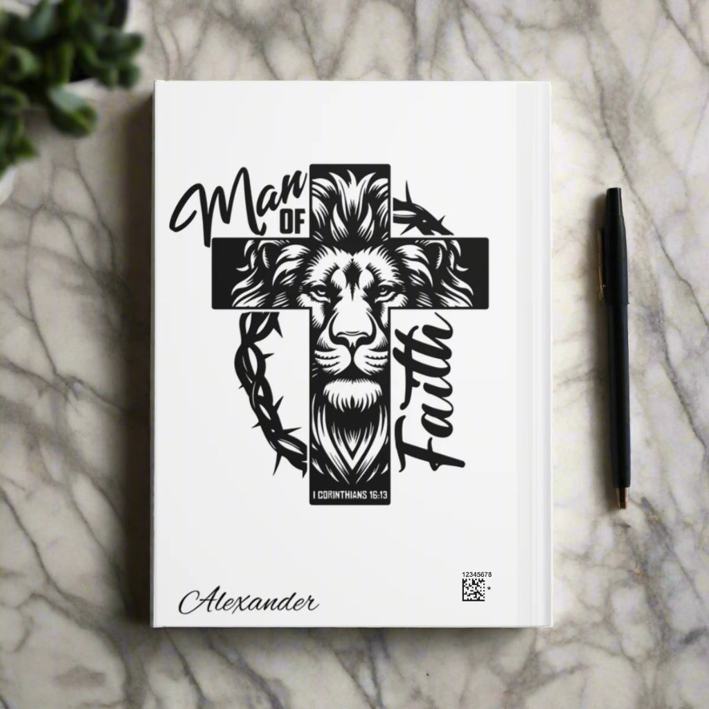 Personalized Man of Faith Journal - Lion & Cross Design - Kim’s Signature Beauty & Accessories