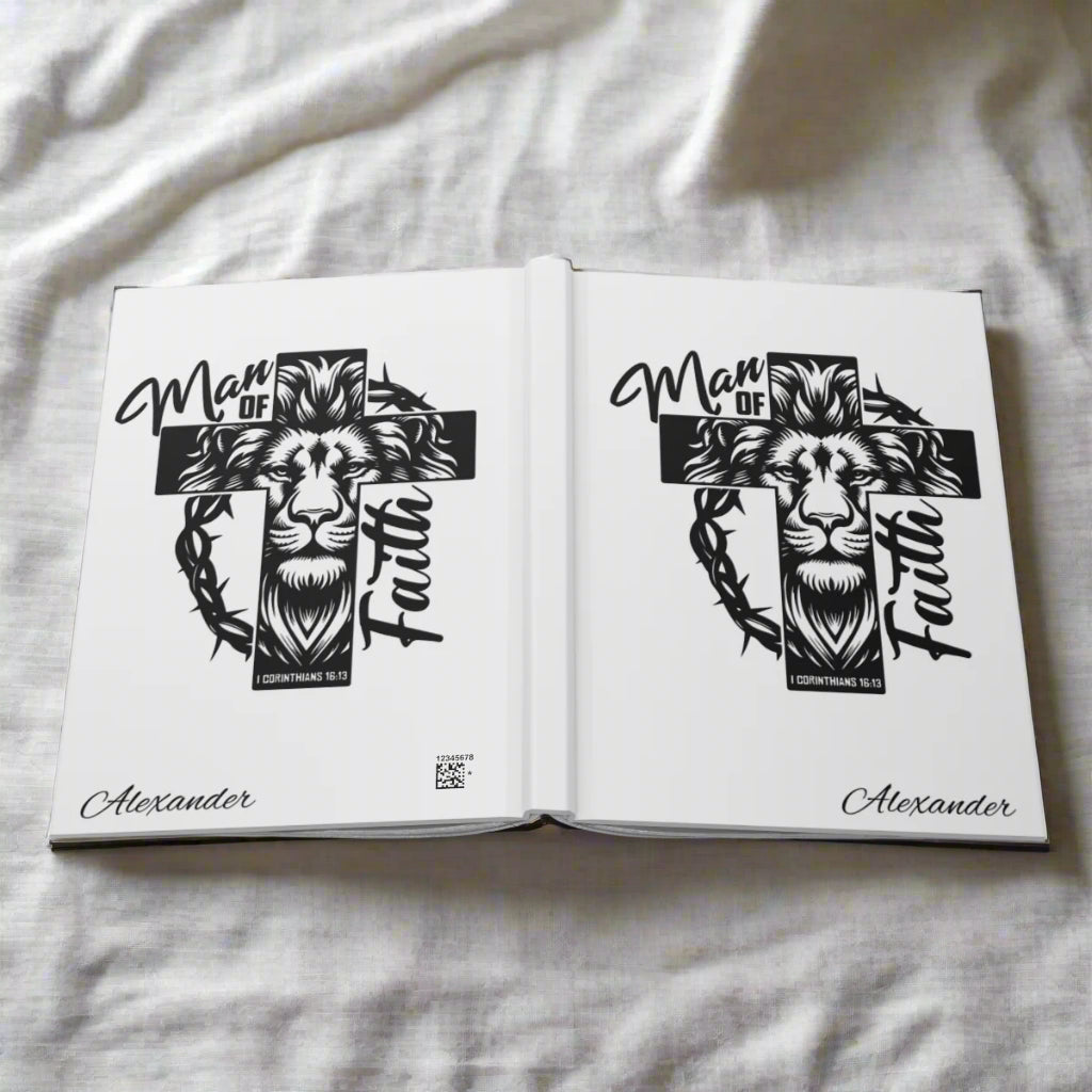 Personalized Man of Faith Journal - Lion & Cross Design - Kim’s Signature Beauty & Accessories (Store description)