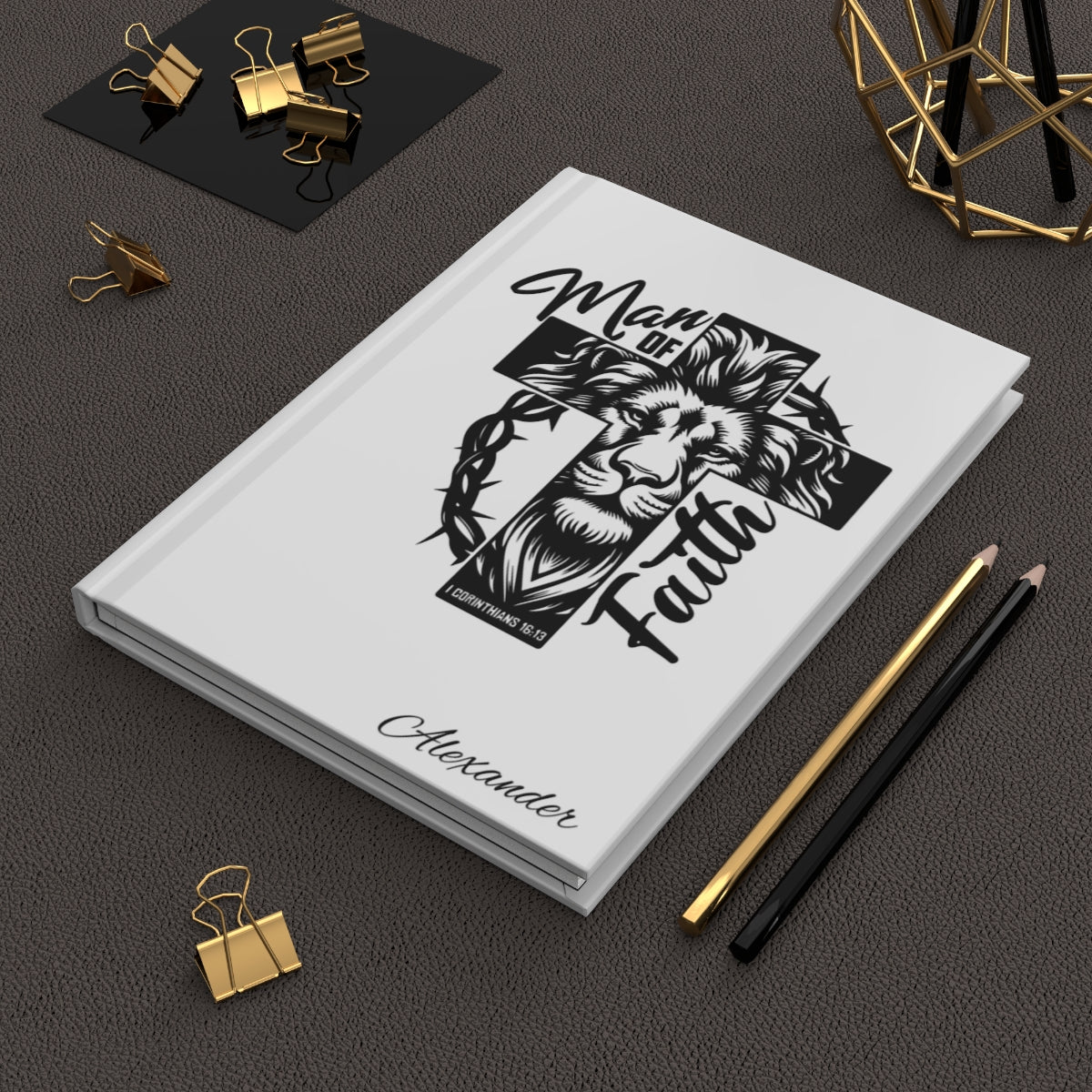 Personalized Man of Faith Journal - Lion & Cross Design - Kim’s Signature Beauty & Accessories (Store description)