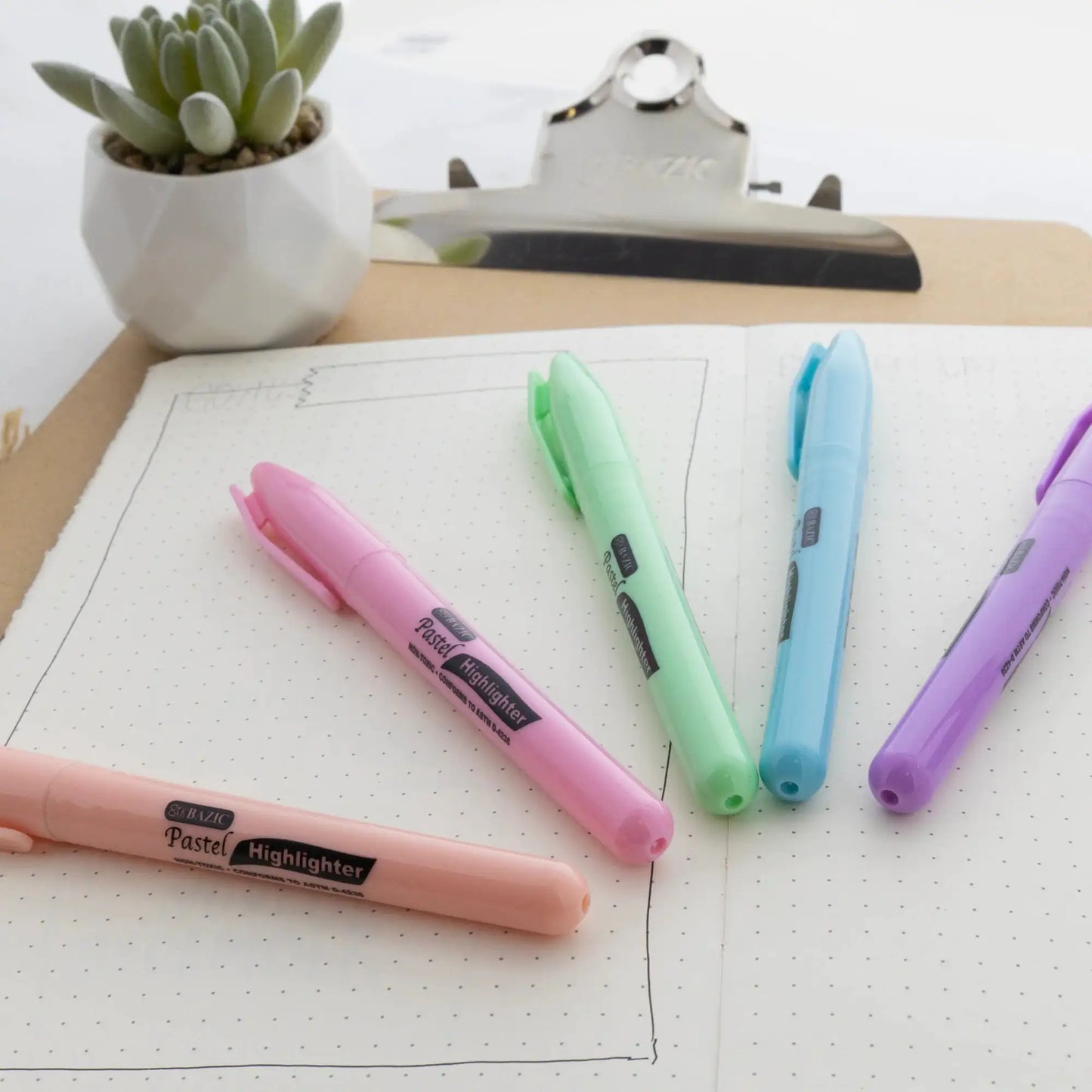 Pen Style Pastel Assorted Colors Highlighter w/ Pocket Clip (5/Pack) - Kim’s Signature Beauty & Accessories (Store description)