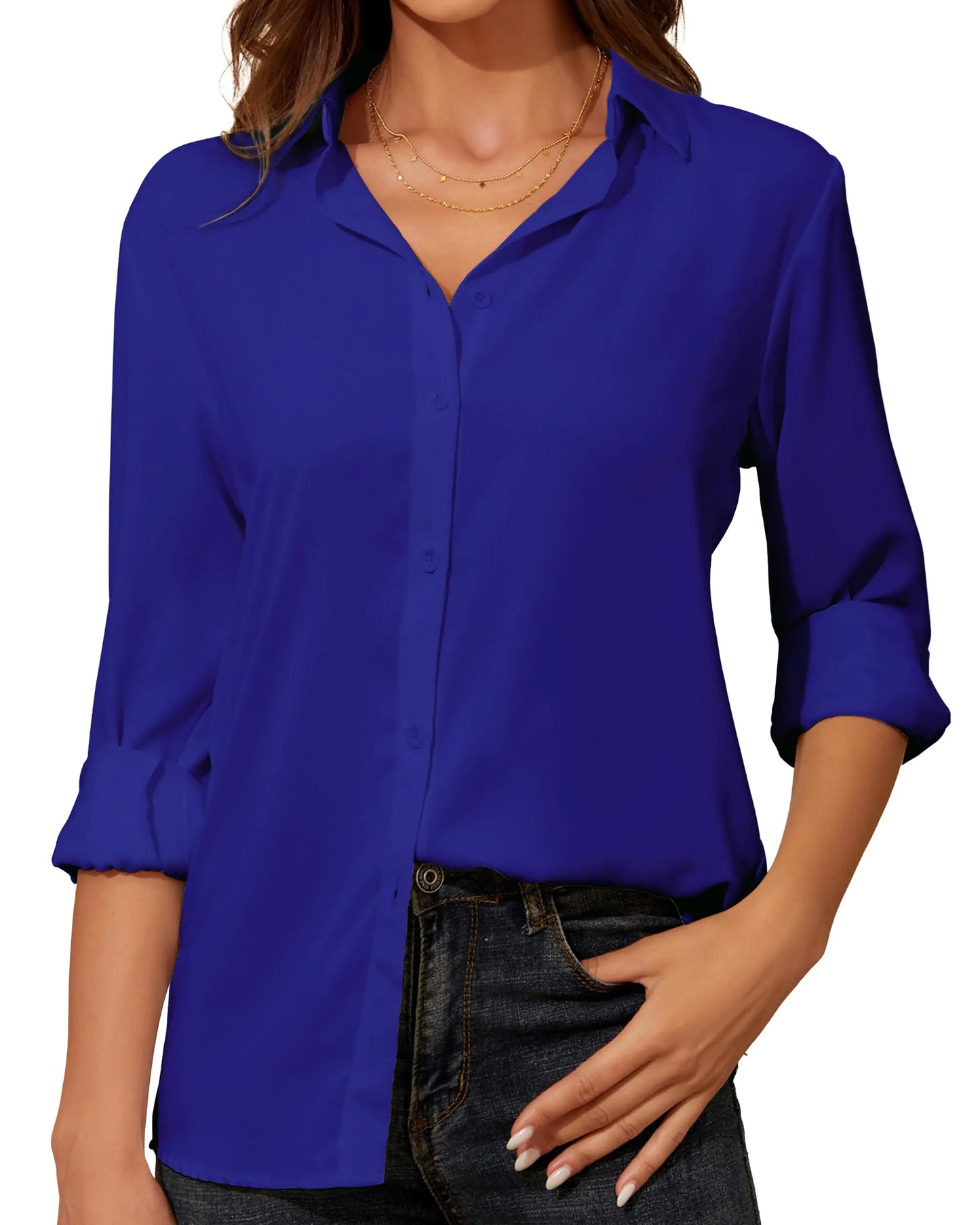 Womens Button Down Shirt Long Sleeve - Kim’s Signature Beauty & Accessories (Store description)