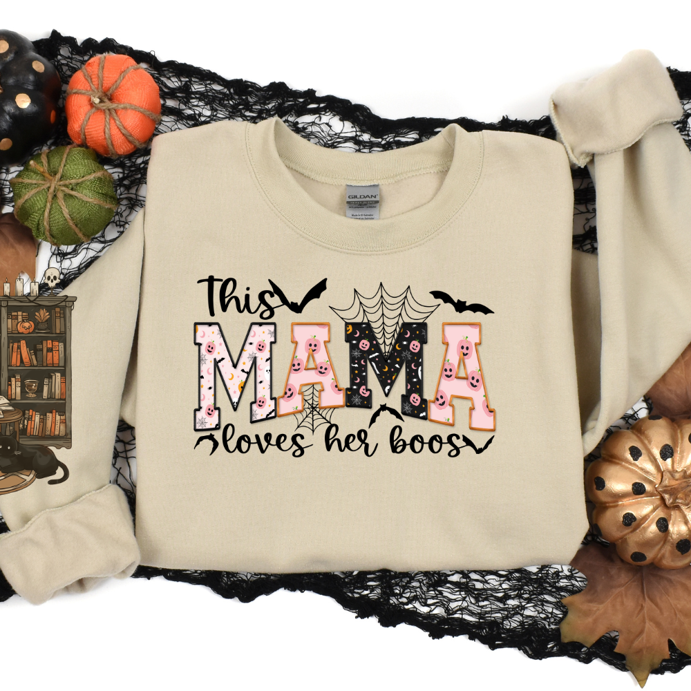 This Mama Loves Her Boos" Halloween Sweatshirt – Personalized Ghost Sleeve - Kim’s Signature Beauty & Accessories