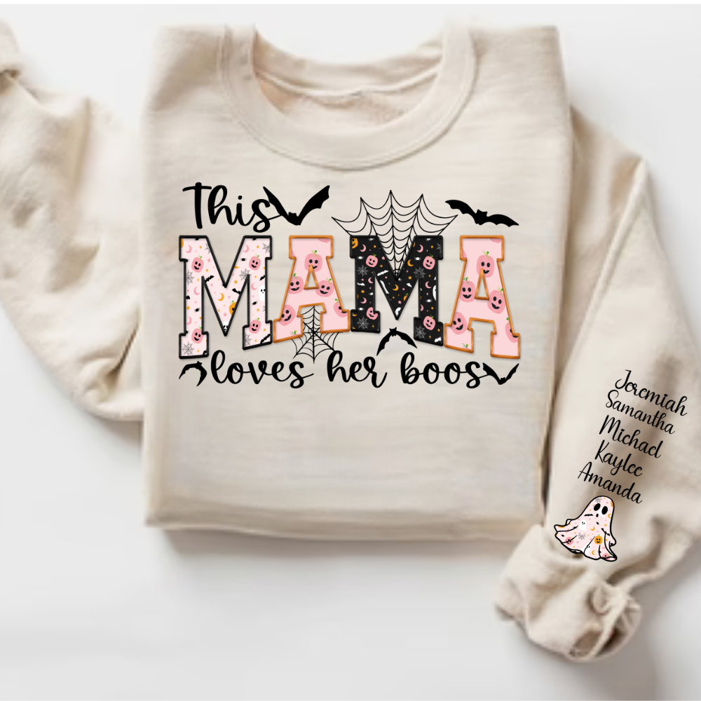 This Mama Loves Her Boos" Halloween Sweatshirt – Personalized Ghost Sleeve - Kim’s Signature Beauty & Accessories