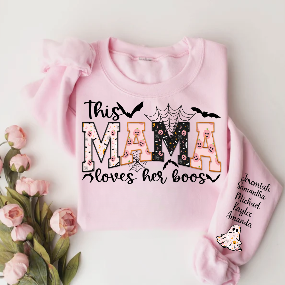 This Mama Loves Her Boos" Halloween Sweatshirt – Personalized Ghost Sleeve - Kim’s Signature Beauty & Accessories
