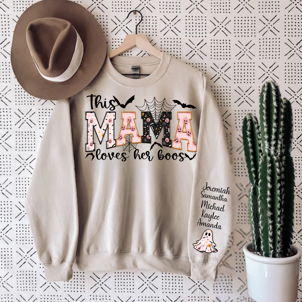 This Mama Loves Her Boos" Halloween Sweatshirt – Personalized Ghost Sleeve - Kim’s Signature Beauty & Accessories