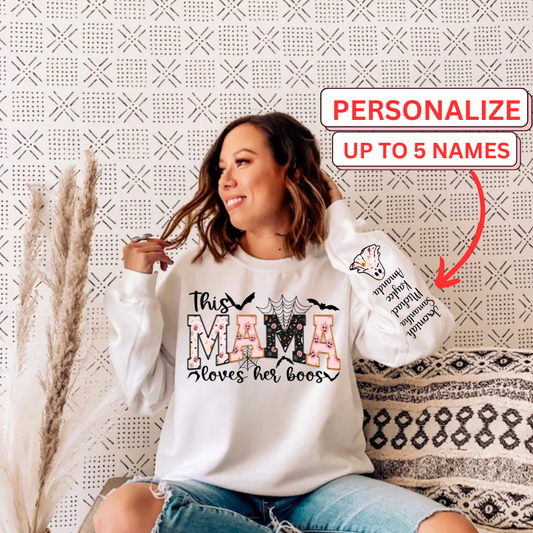 This Mama Loves Her Boos" Halloween Sweatshirt – Personalized Ghost Sleeve - Kim’s Signature Beauty & Accessories