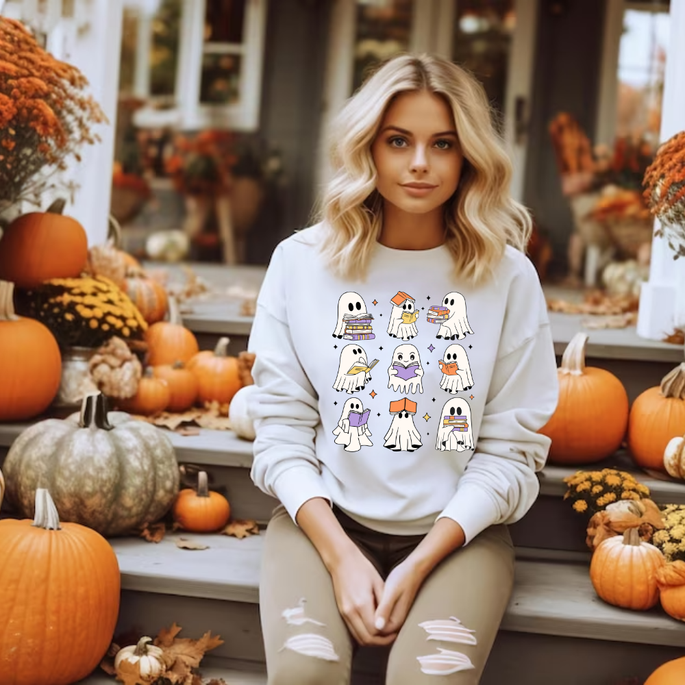 Bookish Boos - Cozy Ghost Readers Sweatshirt - Kim’s Signature Beauty & Accessories (Store description)