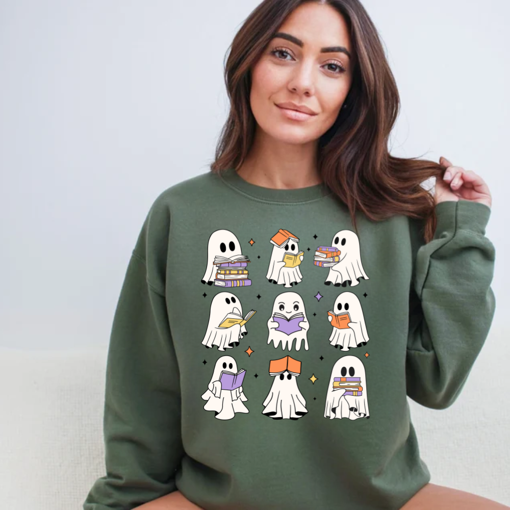 Bookish Boos - Cozy Ghost Readers Sweatshirt - Kim’s Signature Beauty & Accessories (Store description)
