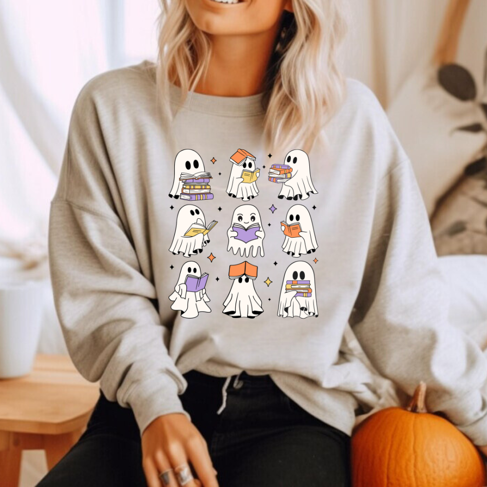 Bookish Boos - Cozy Ghost Readers Sweatshirt - Kim’s Signature Beauty & Accessories (Store description)