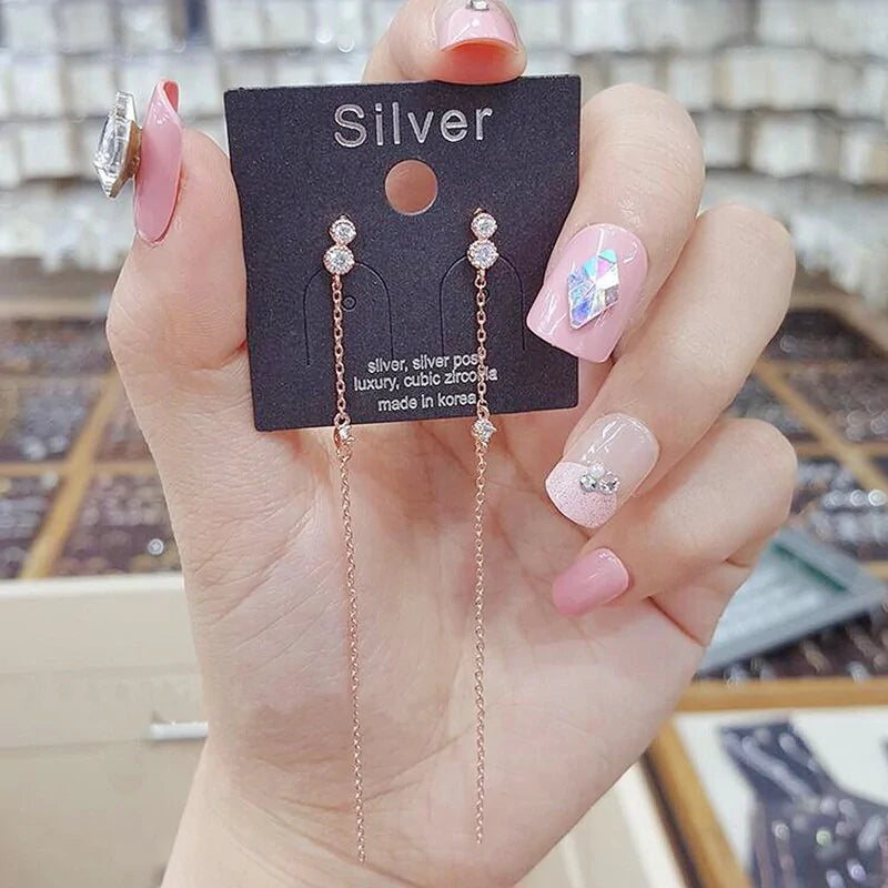 MENGJIQIAO 2019 Korean TV Star Crystal Tassel Drop Earrings for Women Party Jewelry - Kim’s Signature Beauty & Accessories