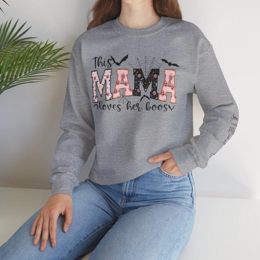 This Mama Loves Her Boos" Halloween Sweatshirt – Personalized Ghost Sleeve - Kim’s Signature Beauty & Accessories