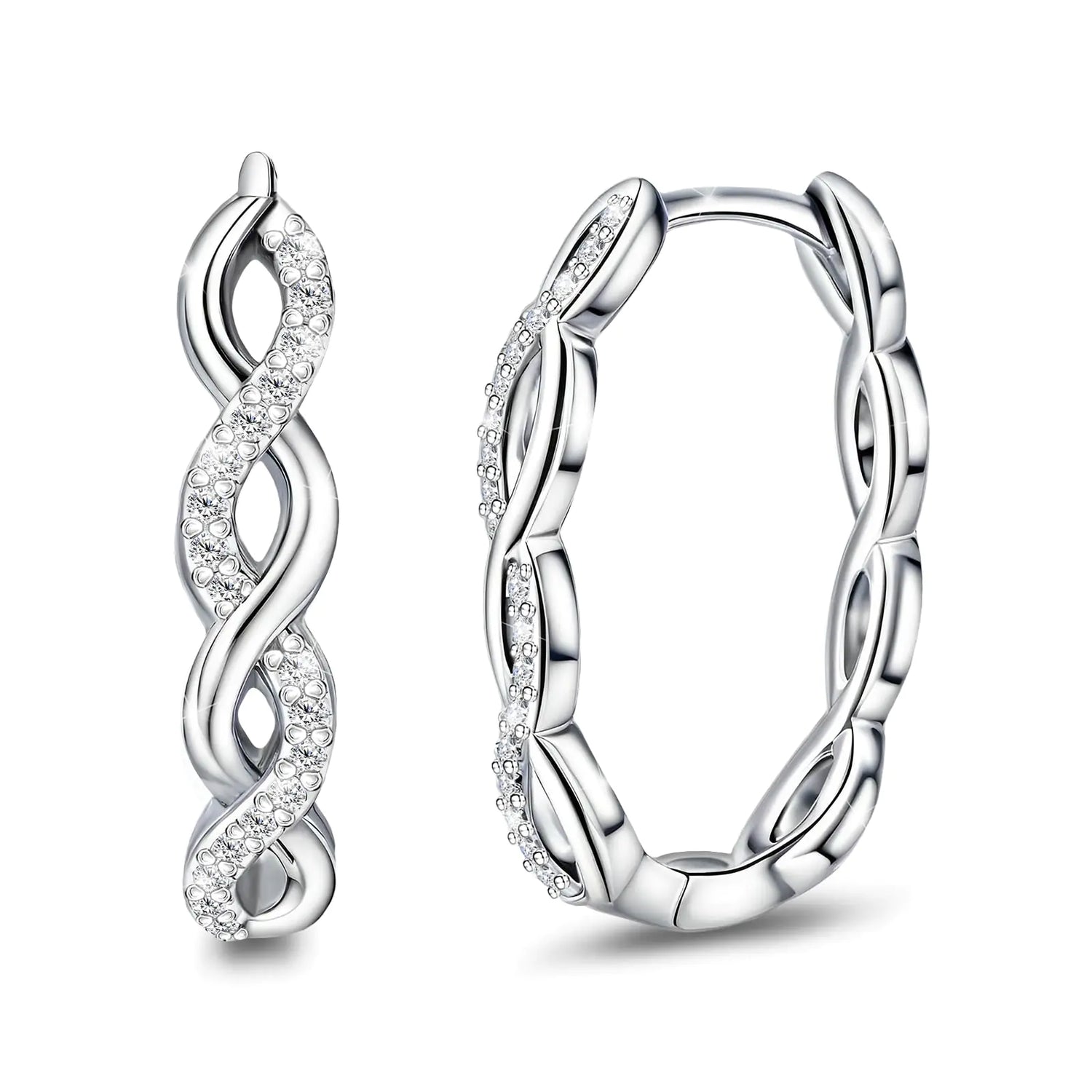 Sterling Silver Oval Twist Hoop Earrings with CZ – Hypoallergenic - Kim’s Signature Beauty & Accessories    
