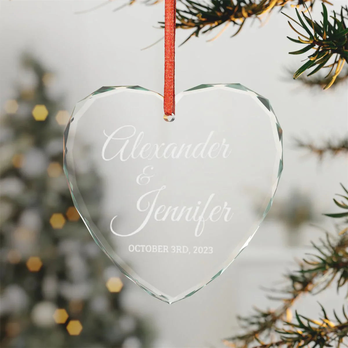 Personalized Crystal Glass Ornament — Heart or Round