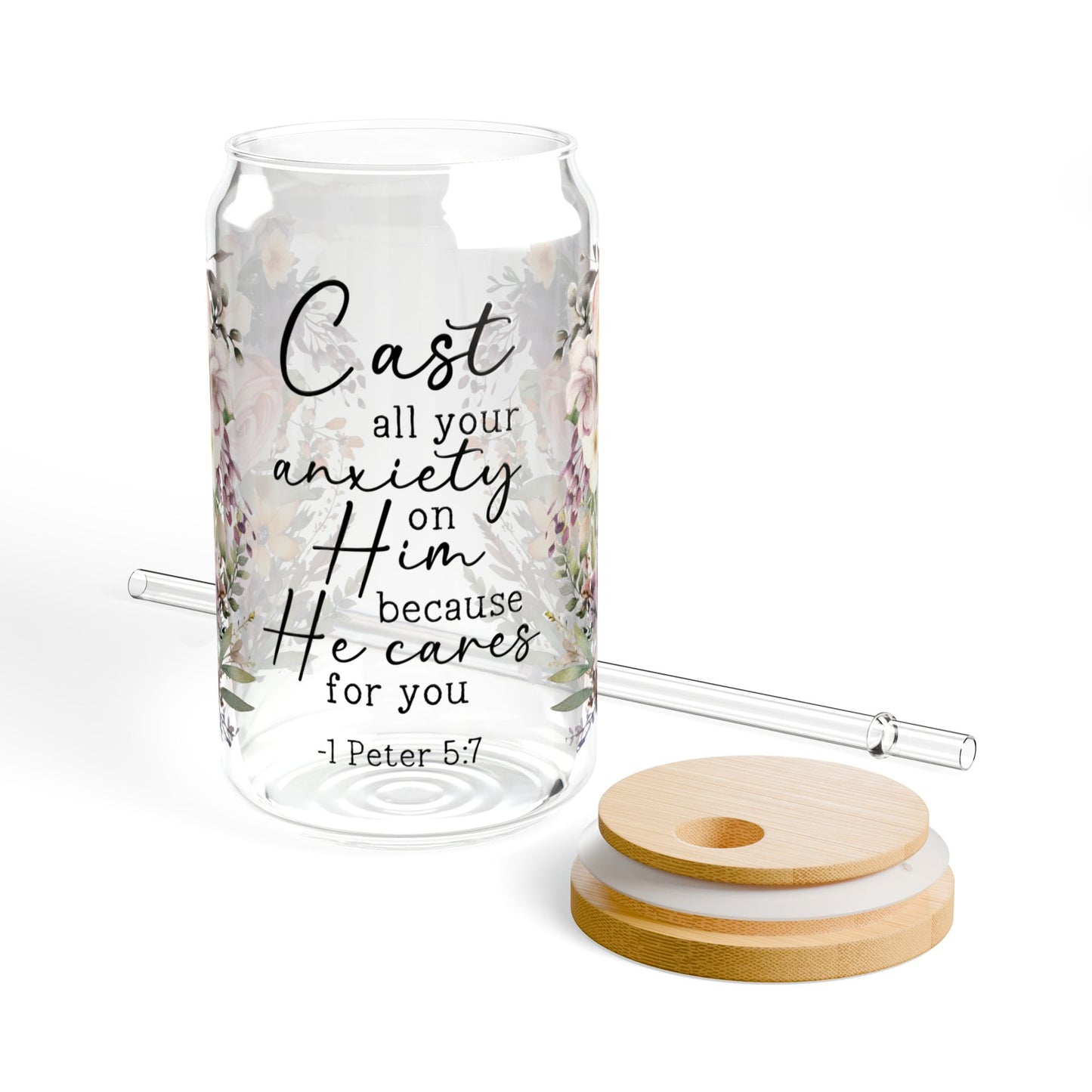 1 Peter 5:7 Sipper Glass - 16oz - Kim’s Signature Beauty & Accessories    