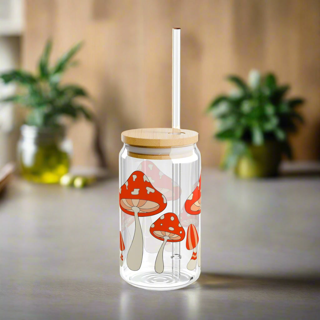 For the Love of Mushrooms Sipper Glass, 16oz - Kim’s Signature Beauty & Accessories    (Store description)