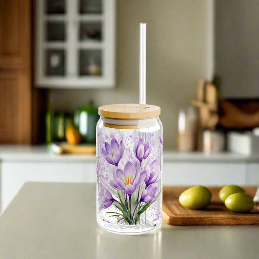 Purple Garden Sipper Glass, 16oz - Kim’s Signature Beauty & Accessories    (Store description)