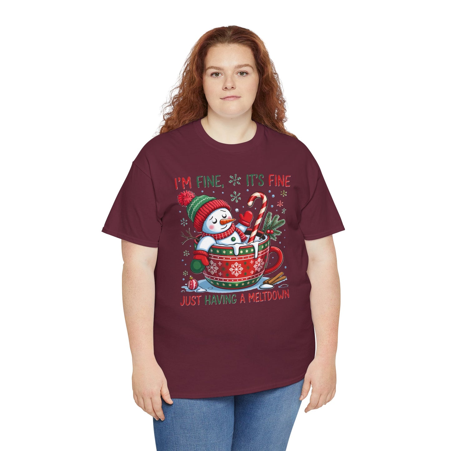 Festive Snowman Quote Tee - Unisex Heavy Cotton T-Shirt for Holiday Cheer - Kim’s Signature Beauty & Accessories    