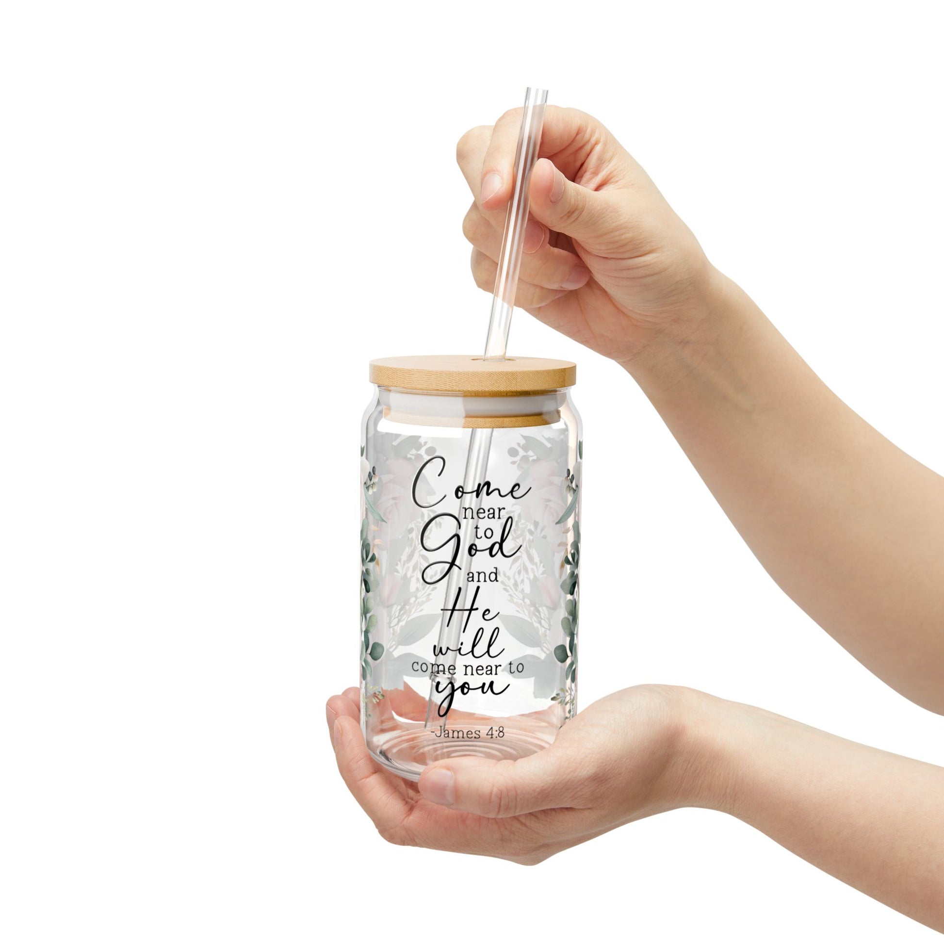 James 4:8 Sipper Glass - 16oz, Come Near to God Design - Kim’s Signature Beauty & Accessories    (Store description)