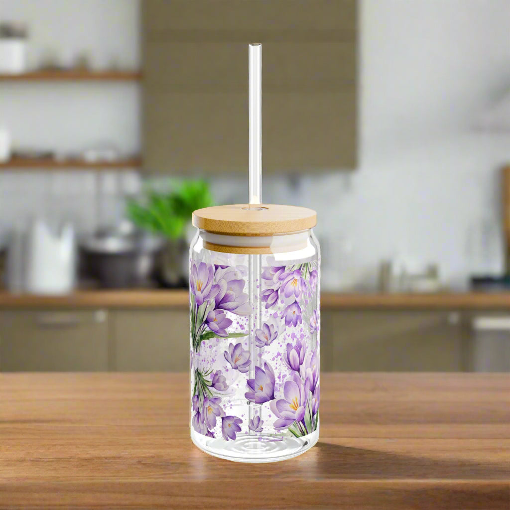 Lavender Flourishing Floral Sipper Glass, 16oz - Kim’s Signature Beauty & Accessories    (Store description)