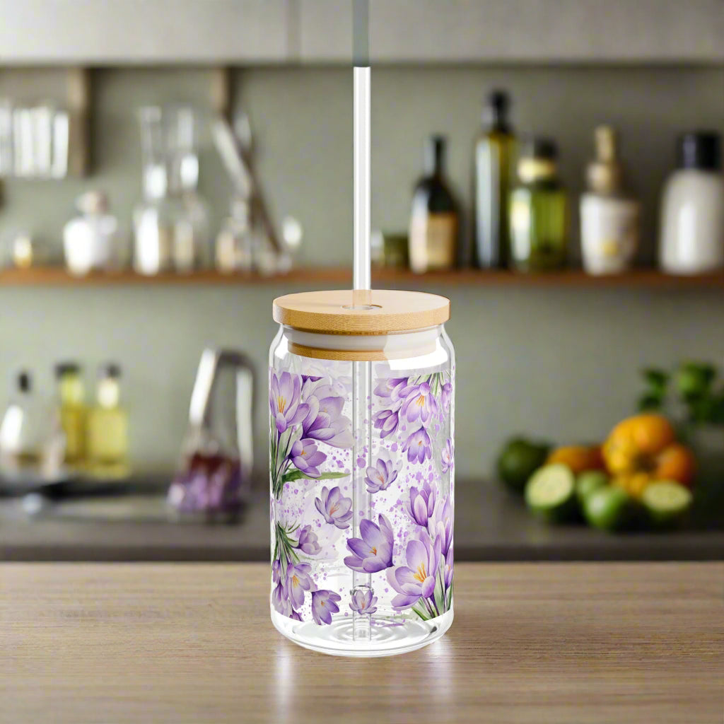 Lavender Flourishing Floral Sipper Glass, 16oz - Kim’s Signature Beauty & Accessories    (Store description)