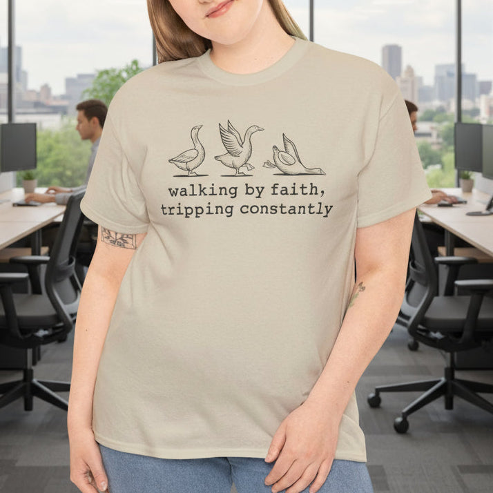 Walking by Faith, Tripping Constantly – Funny Christian Tee - Kim’s Signature Beauty & Accessories    