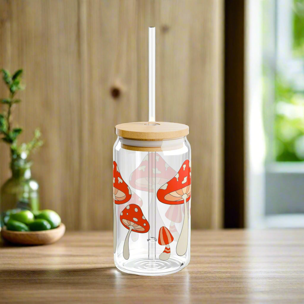 For the Love of Mushrooms Sipper Glass, 16oz - Kim’s Signature Beauty & Accessories    (Store description)