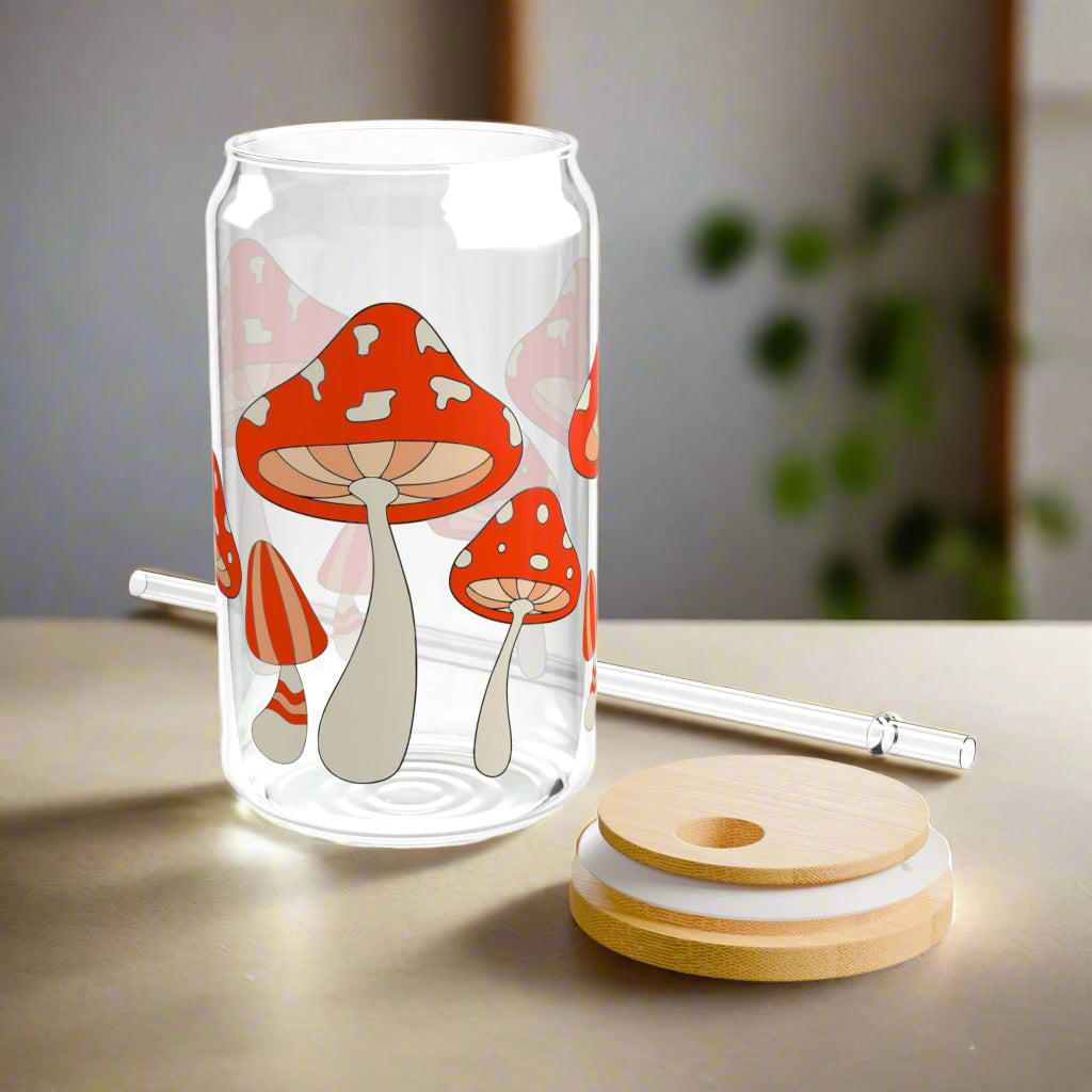For the Love of Mushrooms Sipper Glass, 16oz - Kim’s Signature Beauty & Accessories    (Store description)