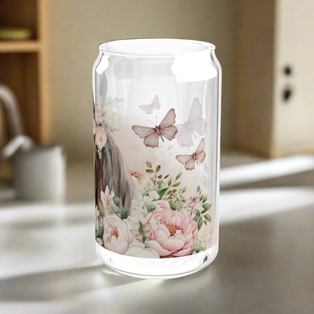 Pink Floral Horse lovers Sipper Glass, 16oz - Kim’s Signature Beauty & Accessories    (Store description)