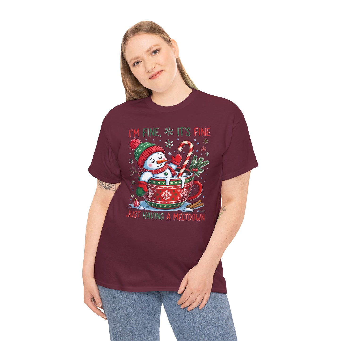 Festive Snowman Quote Tee - Unisex Heavy Cotton T-Shirt for Holiday Cheer - Kim’s Signature Beauty & Accessories    
