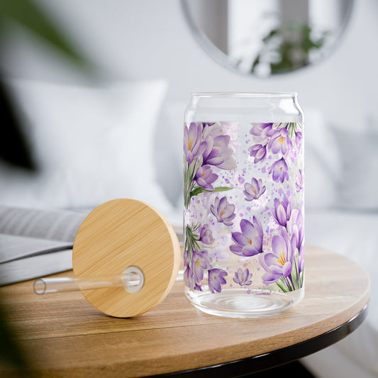 Lavender Flourishing Floral Sipper Glass, 16oz - Kim’s Signature Beauty & Accessories    (Store description)