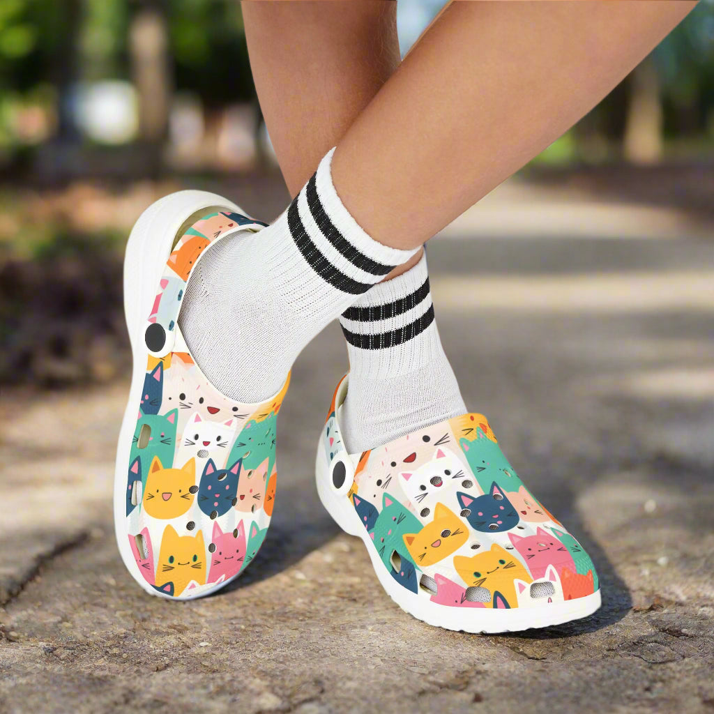 Colorful Cat Print Kids' Clogs - Fun Comfort for Playtime! - Kim’s Signature Beauty & Accessories    (Store description)