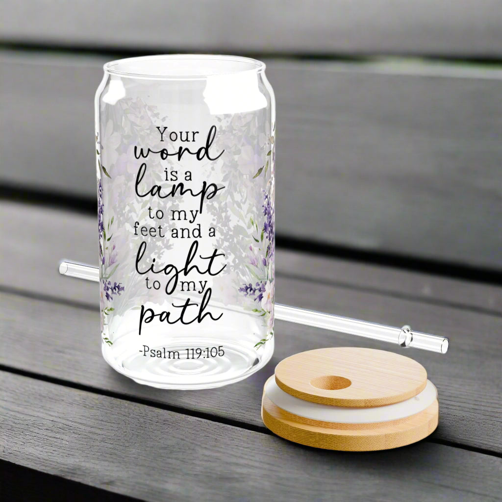 Psalm 119:105 Inspirational Sipper Glass with Floral Design - Kim’s Signature Beauty & Accessories    (Store description)