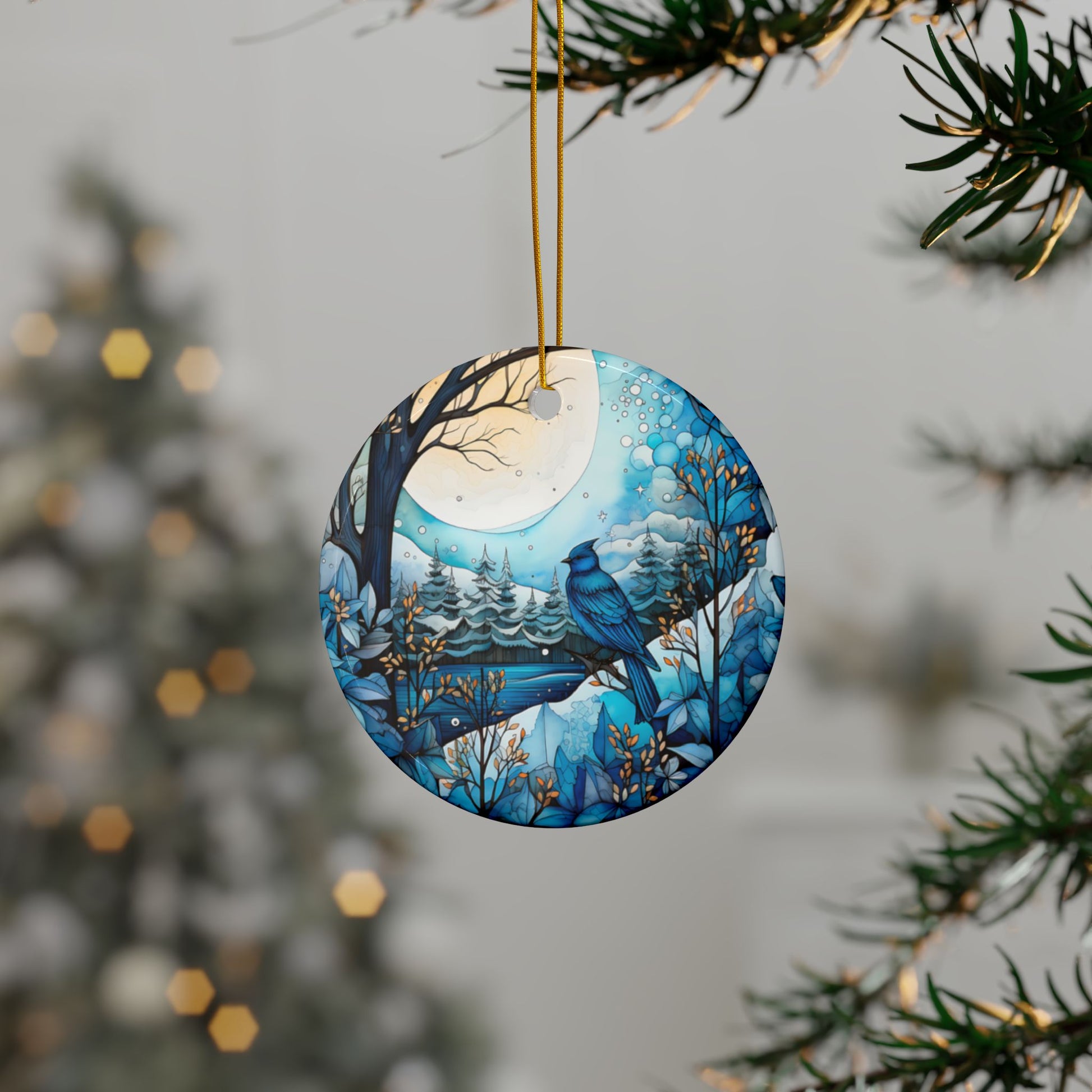 Blue Winter Ceramic Ornaments, 2-Side Print - Kim’s Signature Beauty & Accessories    (Store description)