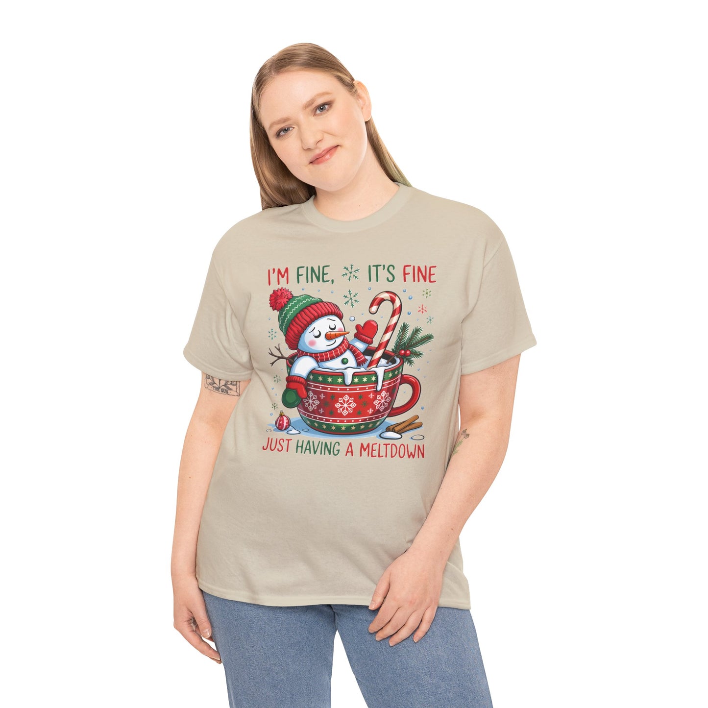 Festive Snowman Quote Tee - Unisex Heavy Cotton T-Shirt for Holiday Cheer - Kim’s Signature Beauty & Accessories    