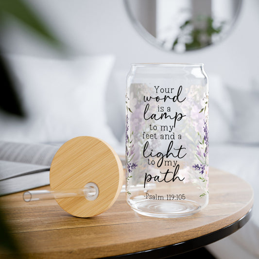Psalm 119:105 Inspirational Sipper Glass with Floral Design - Kim’s Signature Beauty & Accessories    (Store description)