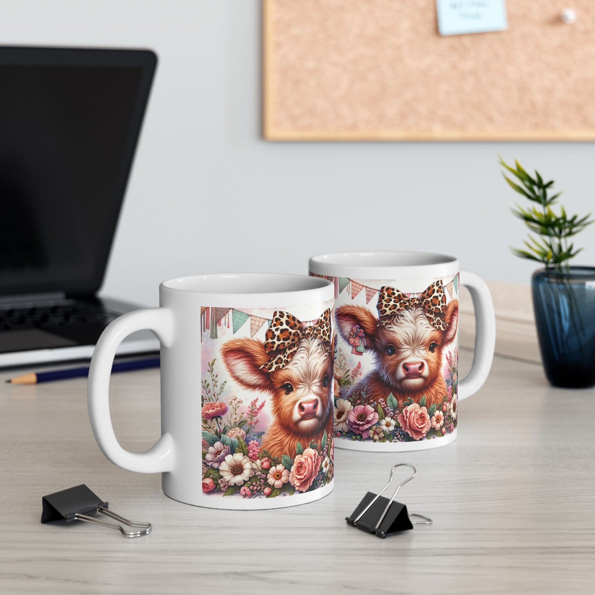🐄🌻 Highland Cow Leopard Print Hair Bow Mug - Kim’s Signature Beauty & Accessories    (Store description)