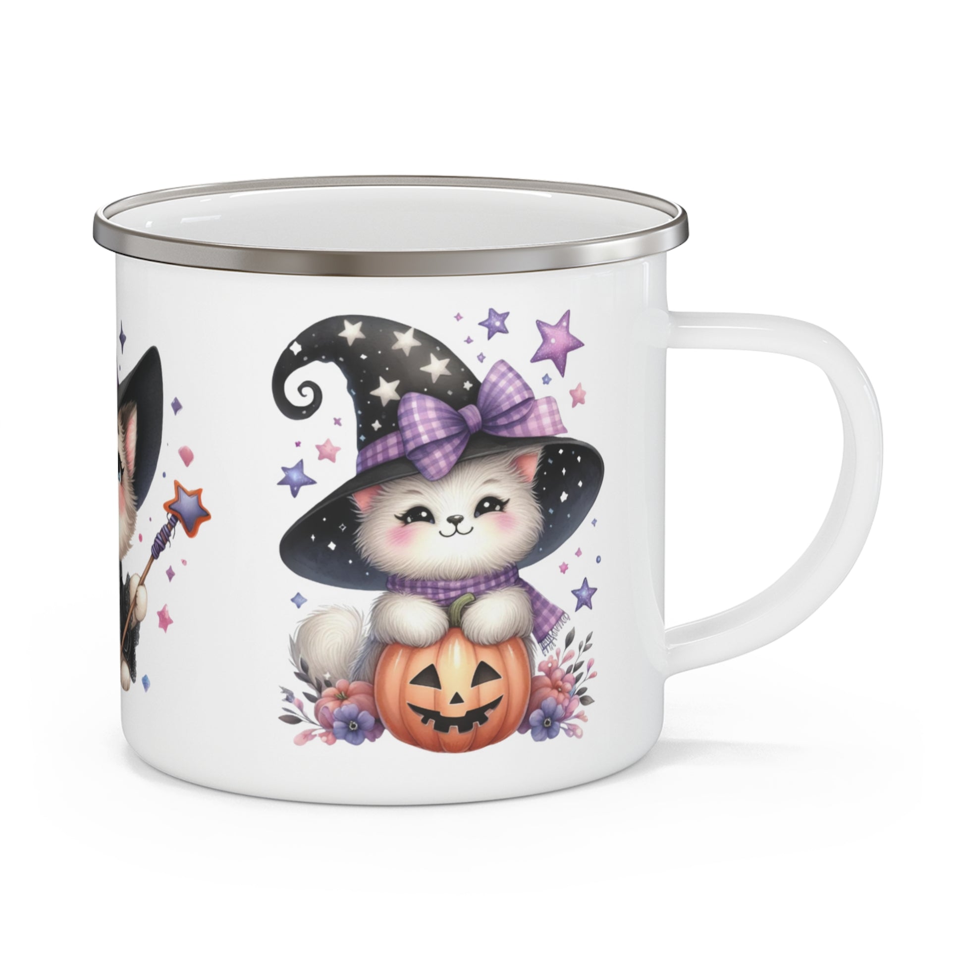 Cute Witch Cat Enamel Camping Mug - Kim’s Signature Beauty & Accessories    (Store description)