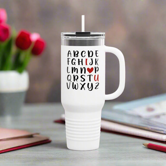 Alphabet Love Insulated Travel Mug, 40oz - Kim’s Signature Beauty & Accessories    (Store description)