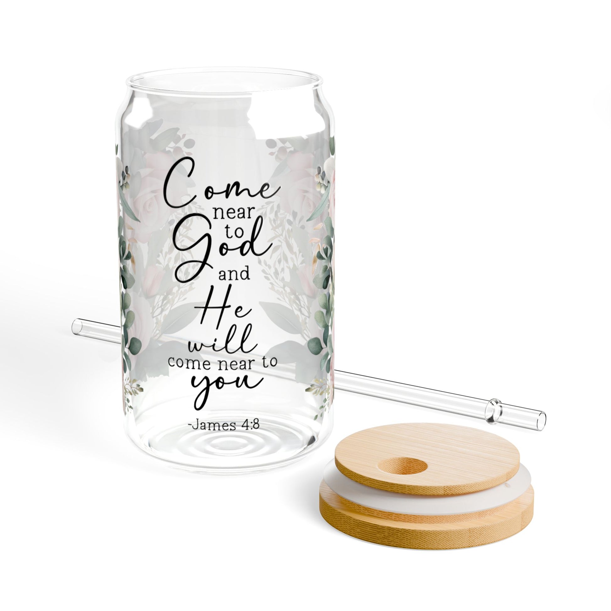 James 4:8 Sipper Glass - 16oz, Come Near to God Design - Kim’s Signature Beauty & Accessories    (Store description)