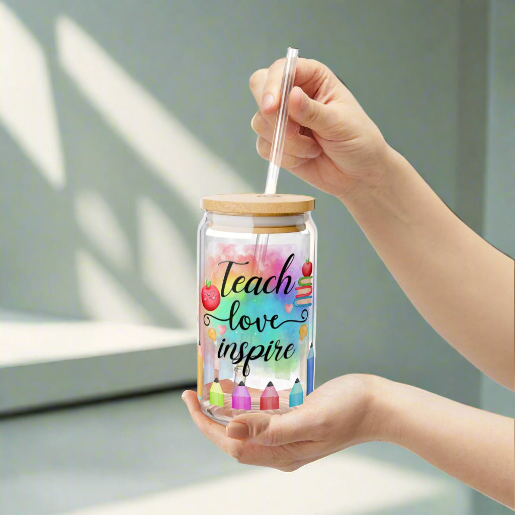 Teach, Love, Inspire Sipper Glass - Kim’s Signature Beauty & Accessories    (Store description)
