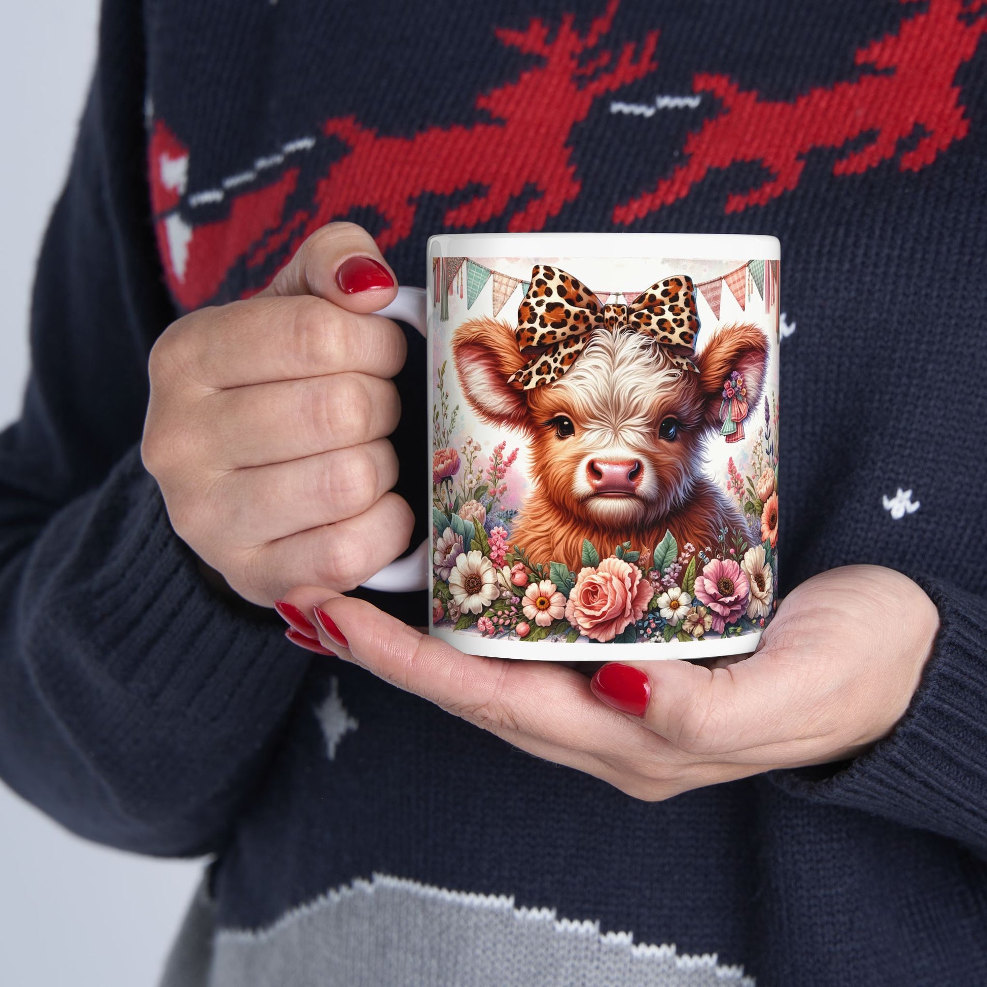🐄🌻 Highland Cow Leopard Print Hair Bow Mug - Kim’s Signature Beauty & Accessories    (Store description)