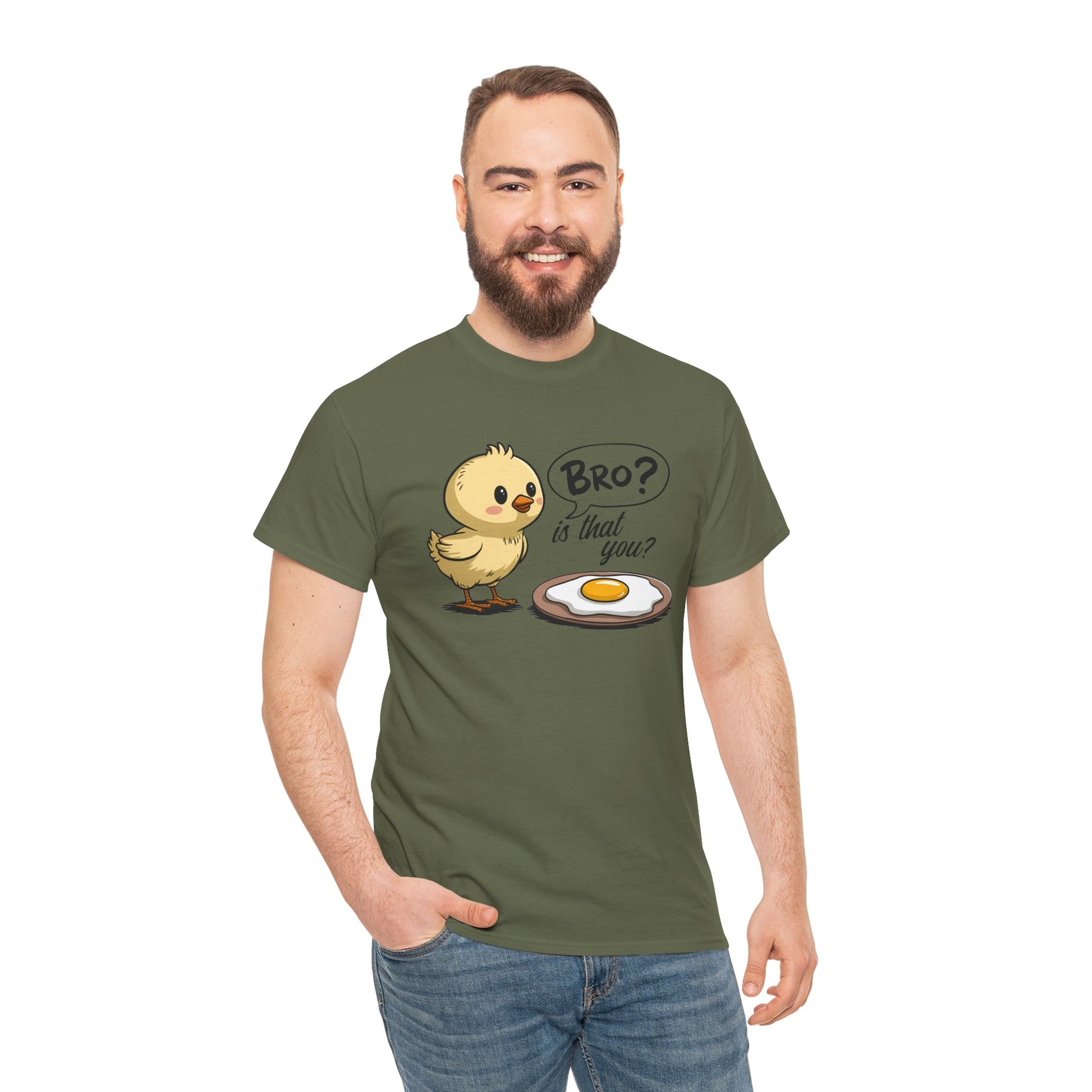 Funny Chick Tee - "Bro? Is That You?" - Unisex Heavy Cotton T-Shirt for Bird Lovers, Casual Wear, Gift Idea, Easter, Humor - Kim’s Signature Beauty & Accessories    (Store description)