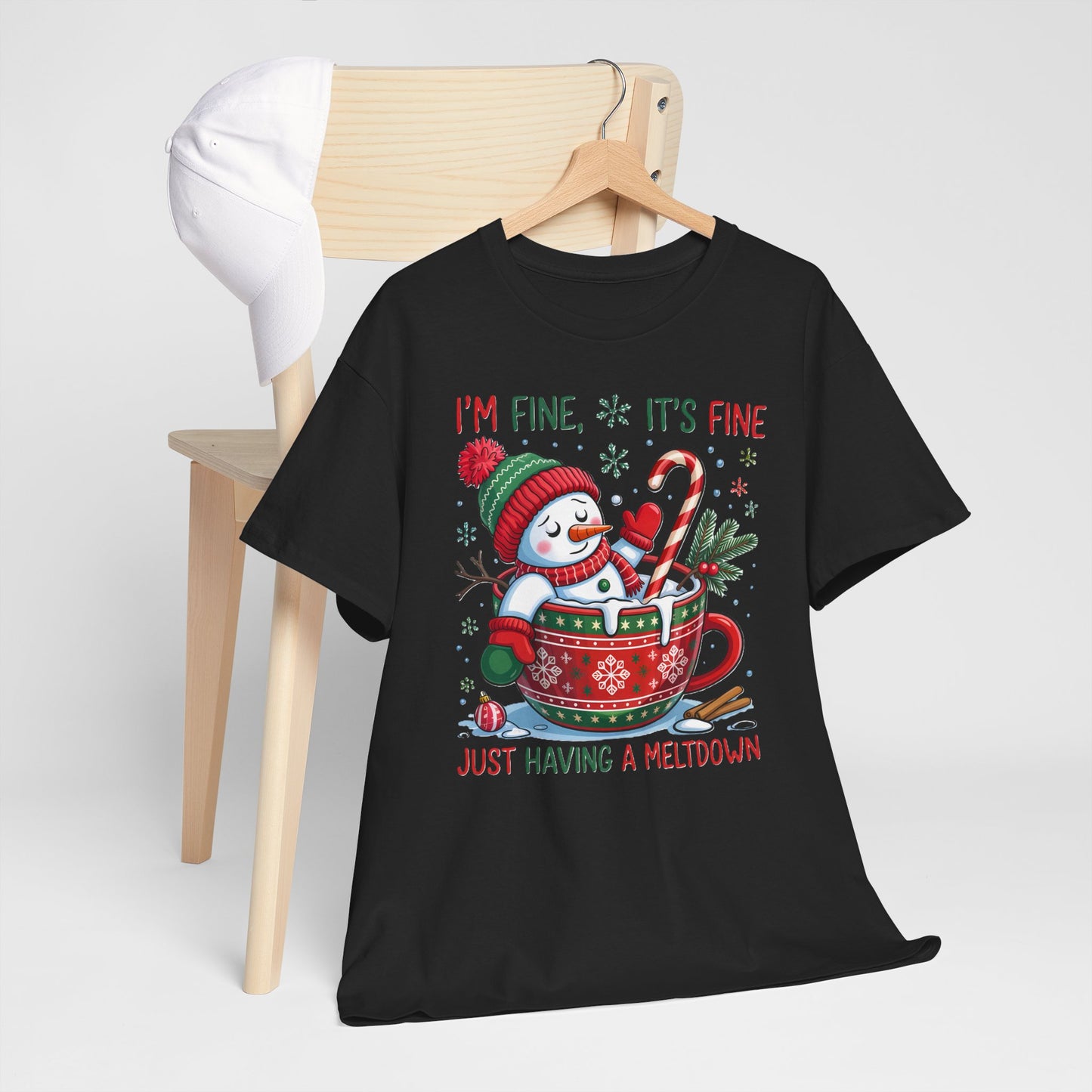 Festive Snowman Quote Tee - Unisex Heavy Cotton T-Shirt for Holiday Cheer - Kim’s Signature Beauty & Accessories    