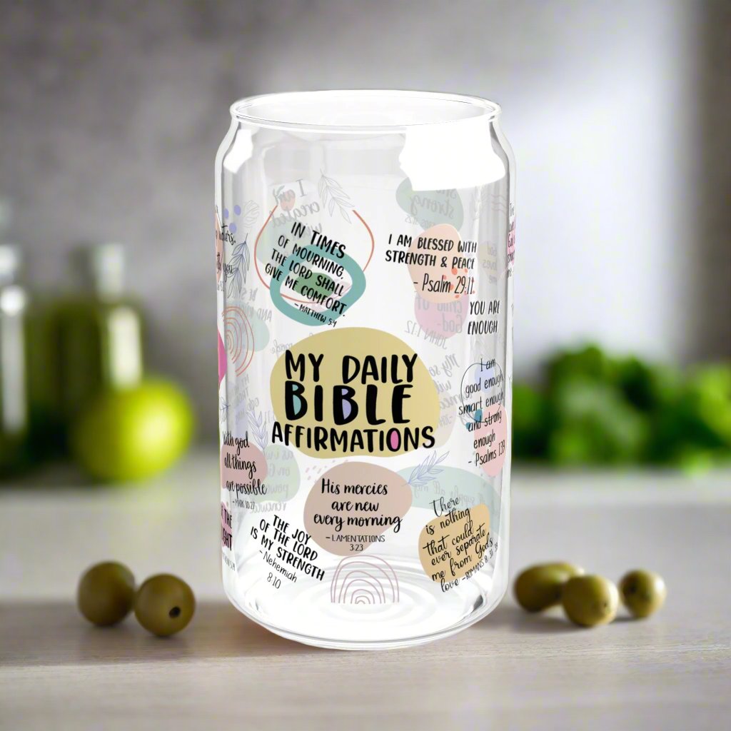 Daily Bible Affirmations Sipper Glass - Kim’s Signature Beauty & Accessories    (Store description)