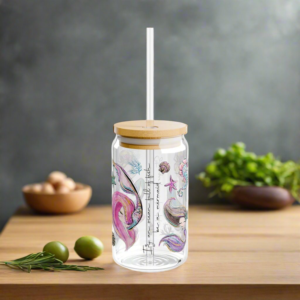 In a World full of Fish Be a Mermaid Sipper Glass - Kim’s Signature Beauty & Accessories    (Store description)