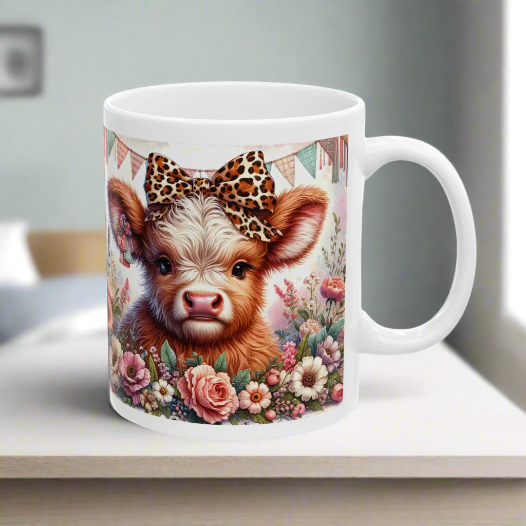 🐄🌻 Highland Cow Leopard Print Hair Bow Mug - Kim’s Signature Beauty & Accessories    (Store description)