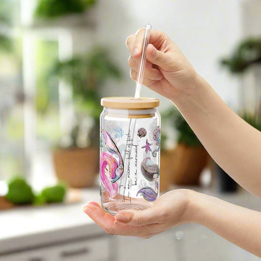 In a World full of Fish Be a Mermaid Sipper Glass - Kim’s Signature Beauty & Accessories    (Store description)